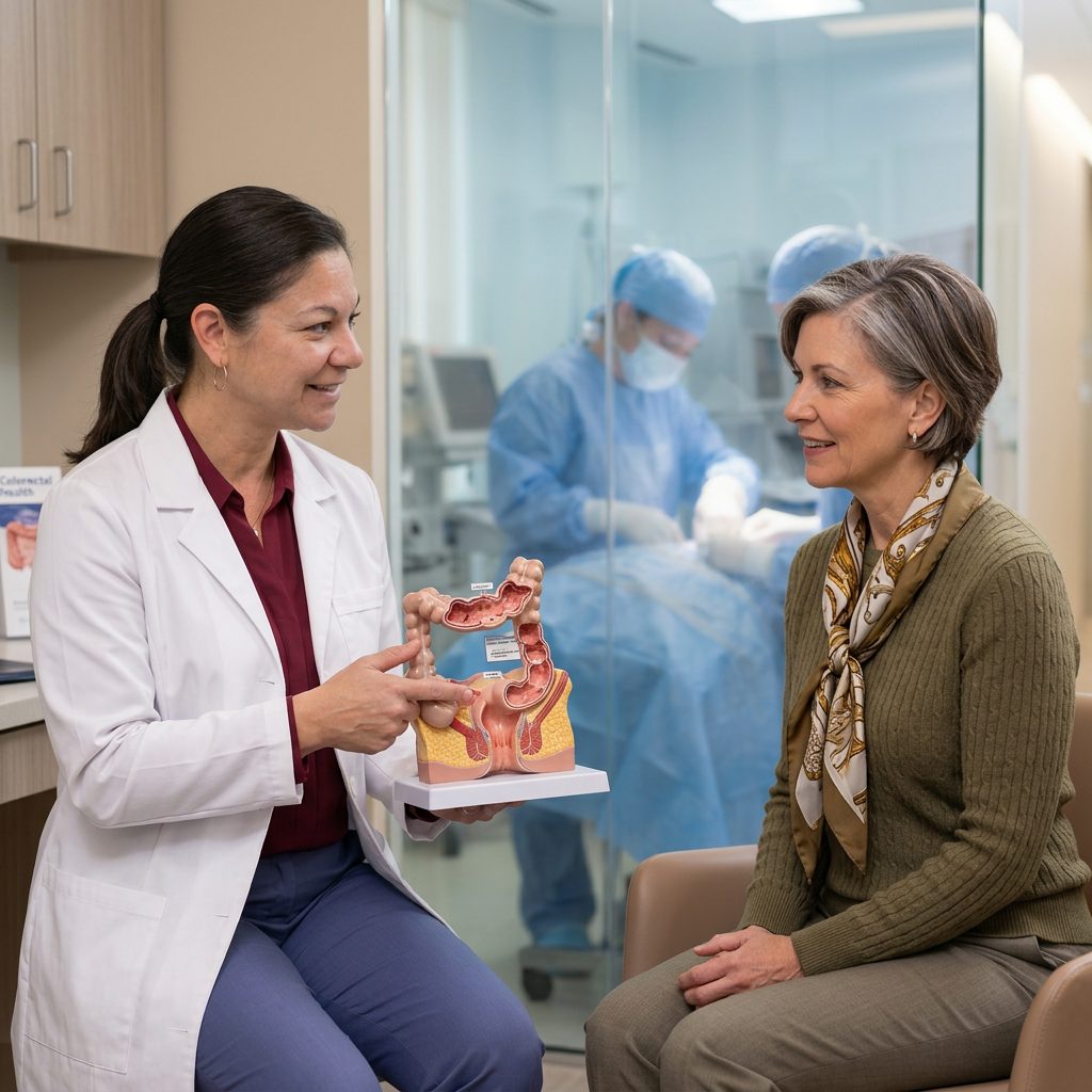 Dr. Johnson explaining pelvic anatomy to a patient