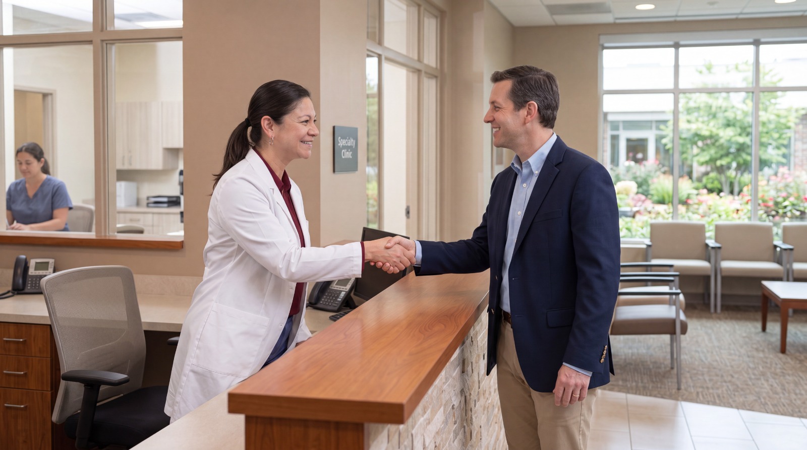 Physician greeting a patient at the Pelvic Health Institute of Illinois